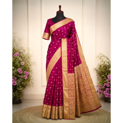 Bandhani Pure Dola Silk Banarasi Saree- Wine