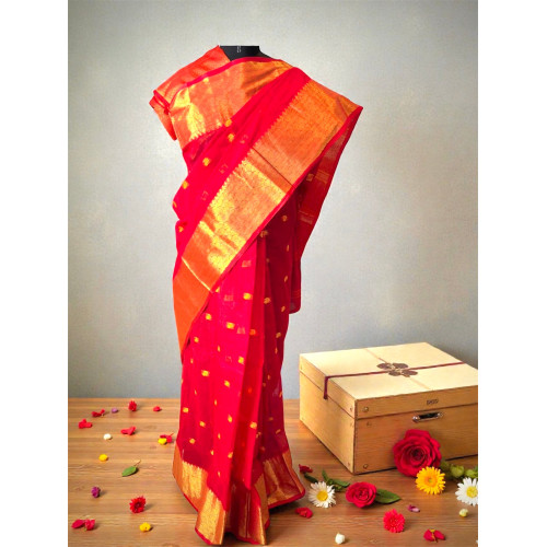 Bengal Tant Cotton Handloom Saree- Red