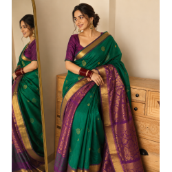 Bottle Green Pure Handloom Kancheepuram Silk Saree
