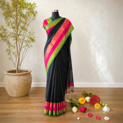 Classic Noir Mul Cotton Handloom Saree