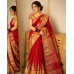 Deep Red Pure Handloom Chanderi Silk Saree with temple motif
