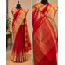 Deep Red Pure Handloom Chanderi Silk Saree with temple motif