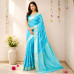 Designer Hand- Embroidered Sequins Work Pure Chinnon Silk Saree- Turquoise Blue