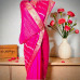 Designer Hand- Embroidered Sequins Work Pure Chinon Silk Saree- Rani Pink