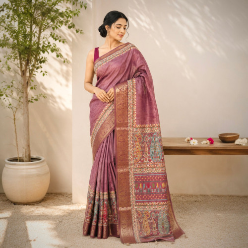 Designer Semi-Tussar Silk Saree- Mauve Pink
