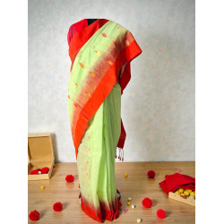 Dhakai Jamdani Pure Handloom Cotton Saree- Pista Green