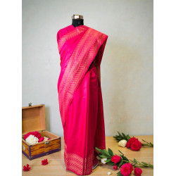 Fuchsia Pink Bhagalpuri Handwoven Tussar Silk Saree