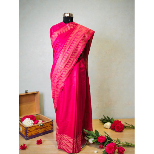 Fuchsia Pink Bhagalpuri Handwoven Tussar Silk Saree