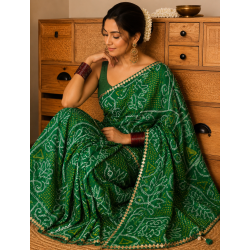 Green Chiffon Bandhani Saree