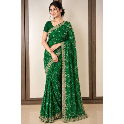 Green Pure Georgette Pittan Handwork Bandhani Saree