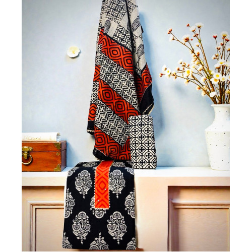 Hand Block Batik Print Cotton 3PC Dress Material 24