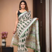 Hand Block Print Pure Linen Cotton Handloom Saree- Green