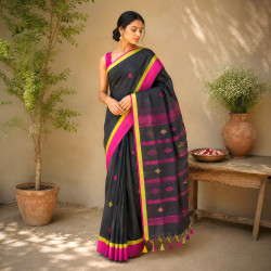 Linen Cotton Pure Handloom Saree- Black