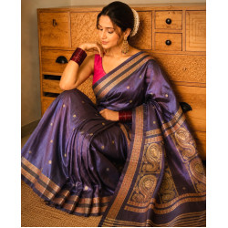 Narayan Peth Paithani Semi- Silk Saree- Charcoal Grey