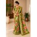 Olive Green Designer Pure Chiffon Banarasi Border Floral Saree