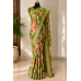 Olive Green Designer Pure Chiffon Banarasi Border Floral Saree