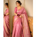Peach Pink Pure Handloom Kadhwa Butta Mashru Katan Banarasi Saree- Silk Mark Certified