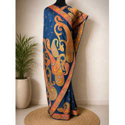 Peacock Blue Pure Pashmina Kani Silk Saree