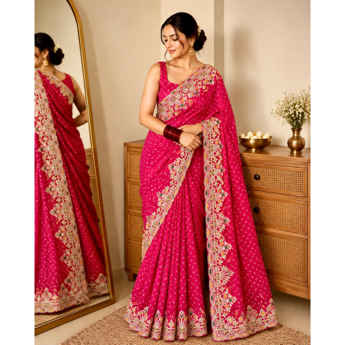 Pink Bandhani Pittan Work Georgette Saree