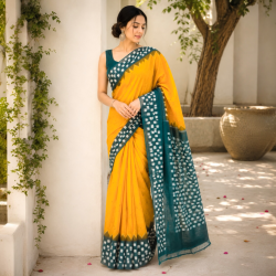 Pochampally Ikat Pure Handloom Mercerised Cotton Saree- Green Yellow