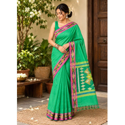 Pochampally Ikat Pure Handloom Mercerised Cotton Saree- Green