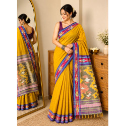 Pochampally Ikat Pure Handloom Mercerised Cotton Saree- Olive Green