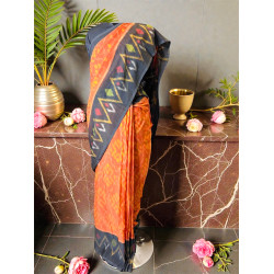 Pochampally Ikat Pure Handloom Mercerised Cotton Saree- Orange