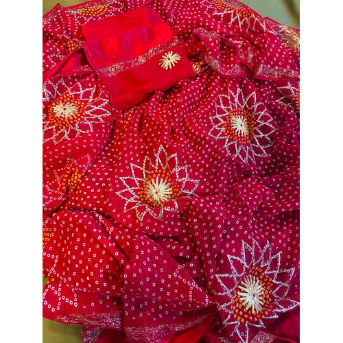Pure Chiffon Bandhani with Gotta Patti Handwork