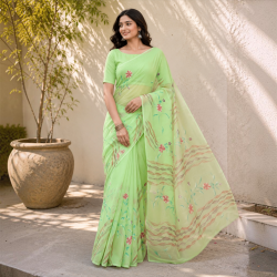 Pure Chiffon Hand Painted Saree-    Pistachio Green