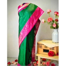 Pure Handloom Banarasi Silk Saree- Silk Mark Certified- Green