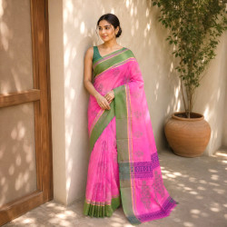 Pure Handloom Kanchi Cotton Saree- Pink