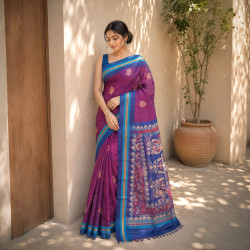 Pure Handloom Kanchi Cotton Saree- Wine