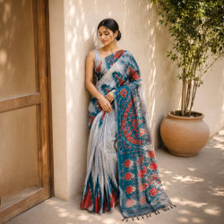 Pure Handloom Khadi Cotton Saree- Grey