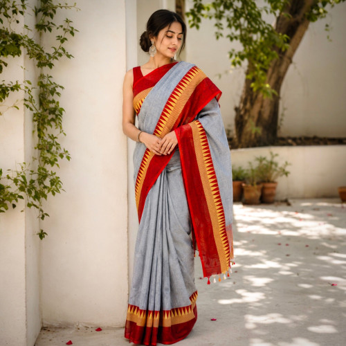 Pure Handloom Premium Khadi Cotton Saree- Grey