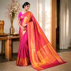 Pure Kanjivaram Silk Saree- Rani Pink