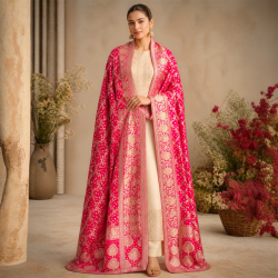 Pure Khaddi Georgette Bandhej Dupatta- Pink