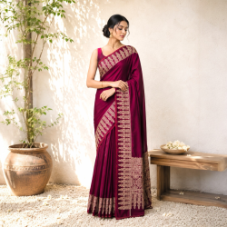 Pure Modal Silk Ajrakh Handblock Print Saree- Maroon