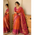 Pure Viscose Khaddi Georgette Gharchola Neemzari Saree- Orange Rani Pink