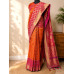 Pure Viscose Khaddi Georgette Gharchola Neemzari Saree- Orange Rani Pink