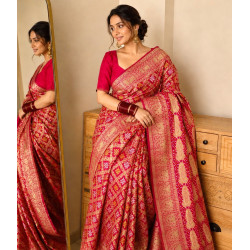 Pure Viscose Khaddi Georgette Gharchola Saree- Rani Pink