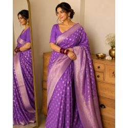 Purple Pure Handloom Khaddi Georgette Kadwa weave Banarasi Saree