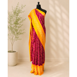 Rajputi Chiffon Bandhani Saree- Red