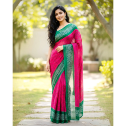 Rajputi Chiffon Bandhani Saree- Red