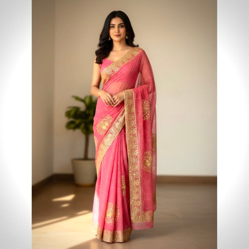 Rajputi Royal Georgette Saree- Pink