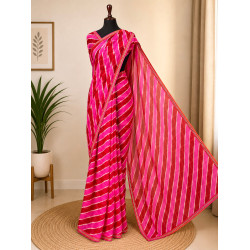 Rani Pink Designer Chiffon Leheriya Saree