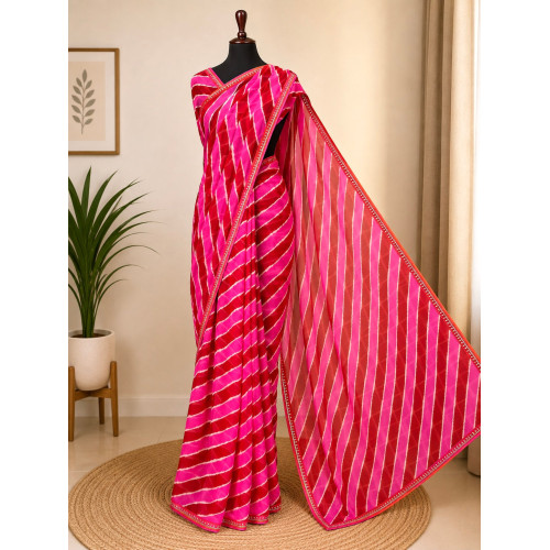 Rani Pink Designer Chiffon Leheriya Saree