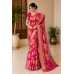 Rani Pink Designer Floral Chiffon Banarasi Border Saree