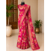 Rani Pink Designer Floral Chiffon Banarasi Border Saree