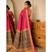 Rani Pink Pure Bapta Silk with Ghicha Madhubani work Saree