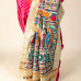 Rani Pink Pure Bapta Silk with Ghicha Madhubani work Saree